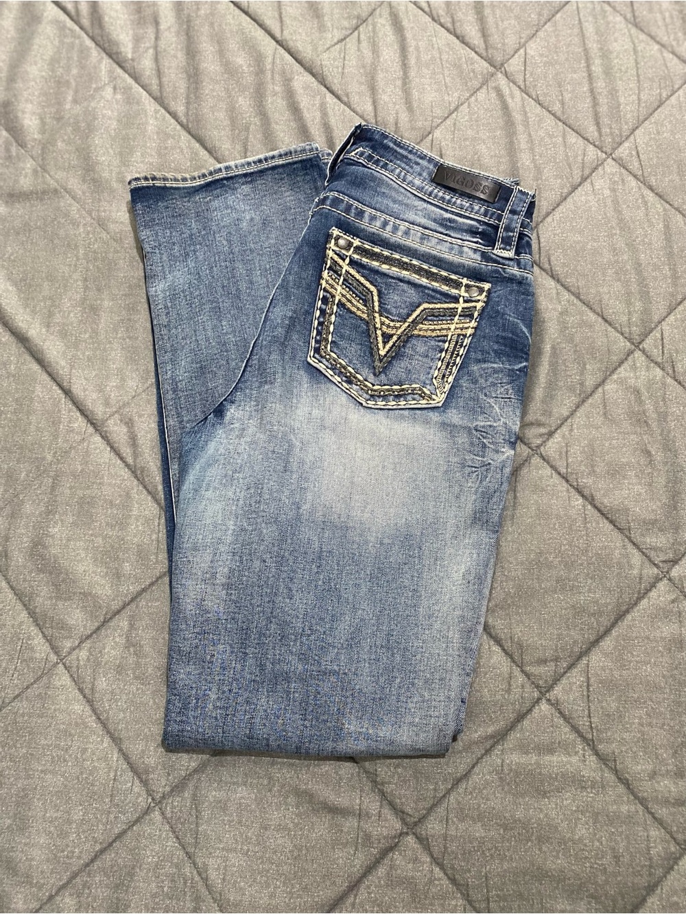 Vigoss Women’s Washed Slim Bootcut Jeans with Contrast Pocket Stitching